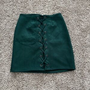 Velvet Green Lace-Up Skirt